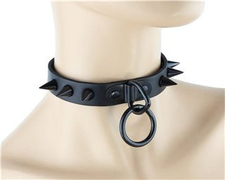 black cone spike bondage ring goth fetish collar