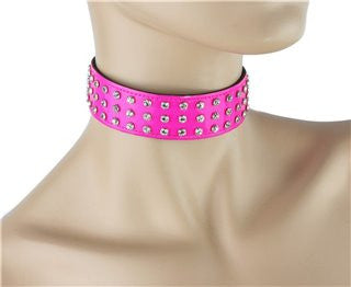 hot pink patent rhinestone fetish collar